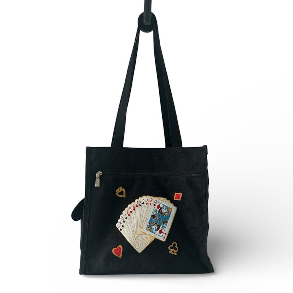 Black Canvas Playing Cards Graphic Tote Bag Whimsigoth Indie Festival Grunge